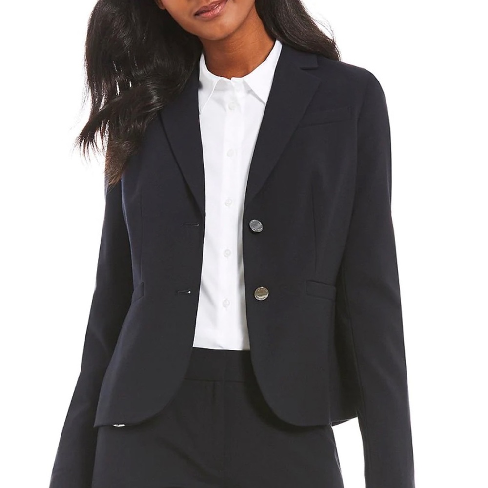 Calvin Klein Luxe Stretch 2 Button Notch Lapel Blazer in Navy, Size 12